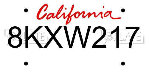 8KXW217 California License Plate