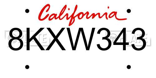 8KXW343 California License Plate