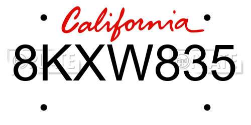 8KXW835 California License Plate