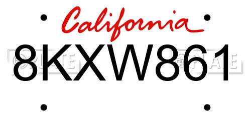 8KXW861 California License Plate