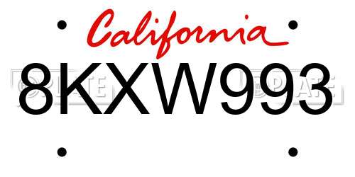 8KXW993 California License Plate