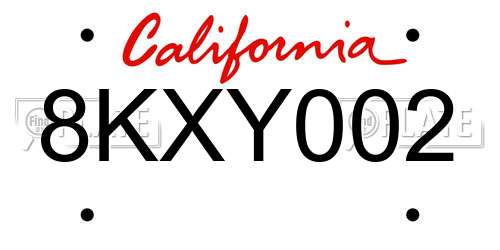 8KXY002 California License Plate