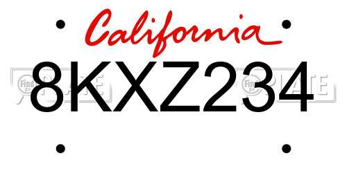 8KXZ234 California License Plate