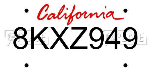8KXZ949 California License Plate