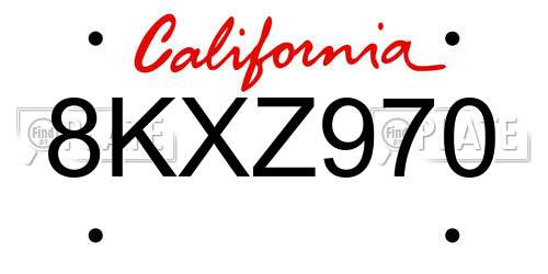 8KXZ970 California License Plate