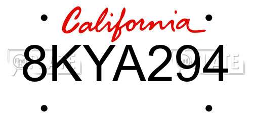 8KYA294 California License Plate