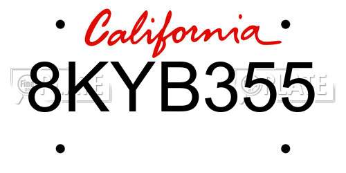 8KYB355 California License Plate