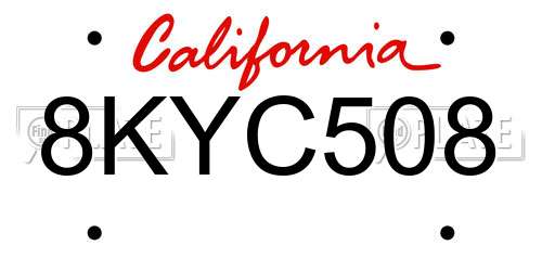 8KYC508 California License Plate