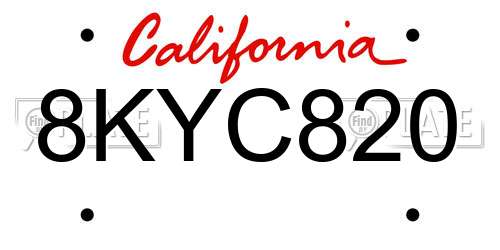 8KYC820 California License Plate
