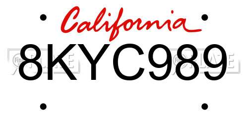 8KYC989 California License Plate