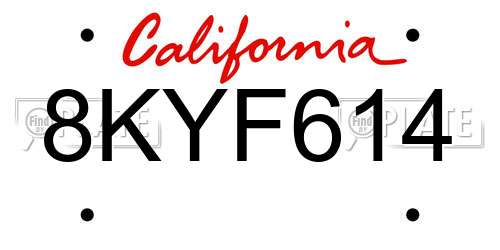 8KYF614 California License Plate