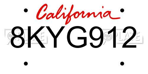 8KYG912 California License Plate