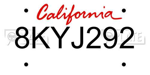 8KYJ292 California License Plate