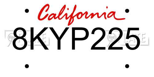 8KYP225 California License Plate