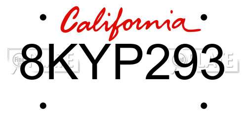 8KYP293 California License Plate