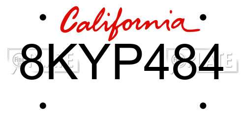 8KYP484 California License Plate