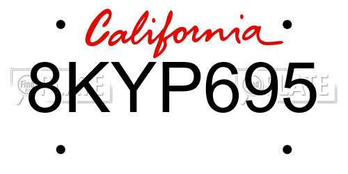 8KYP695 California License Plate