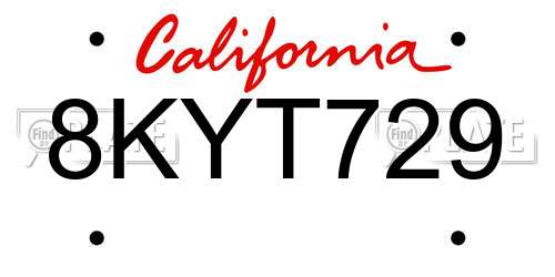 8KYT729 California License Plate