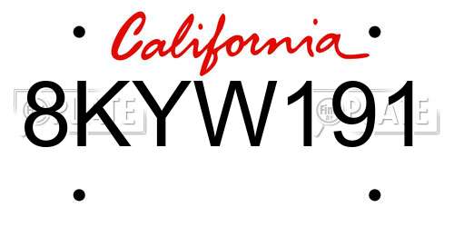8KYW191 California License Plate