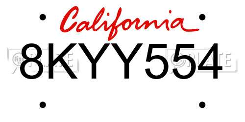 8KYY554 California License Plate