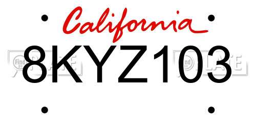 8KYZ103 California License Plate