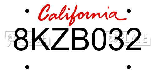 8KZB032 California License Plate