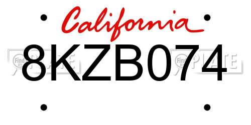 8KZB074 California License Plate