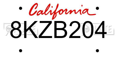 8KZB204 California License Plate