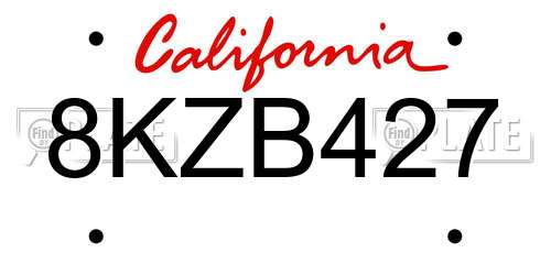 8KZB427 California License Plate