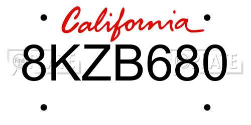 8KZB680 California License Plate
