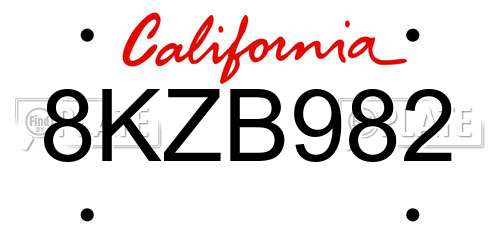 8KZB982 California License Plate