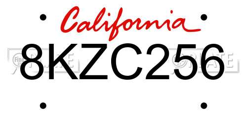 8KZC256 California License Plate