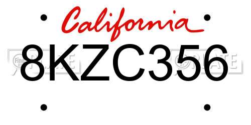 8KZC356 California License Plate