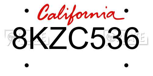 8KZC536 California License Plate