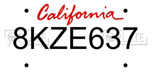 8KZE637 California License Plate