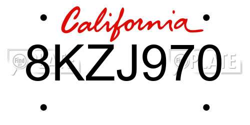 8KZJ970 California License Plate