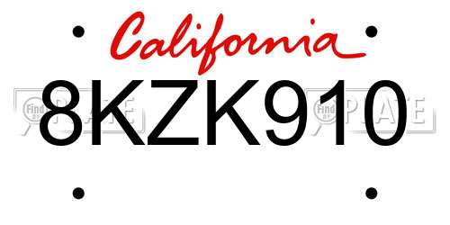 8KZK910 California License Plate