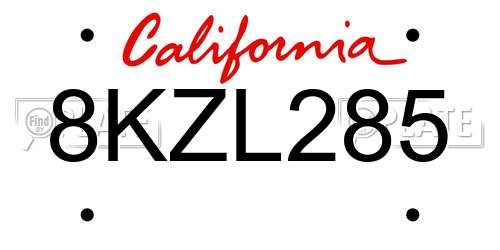 8KZL285 California License Plate