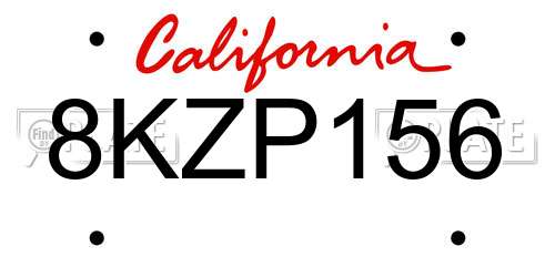 8KZP156 California License Plate