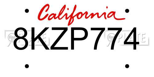 8KZP774 California License Plate