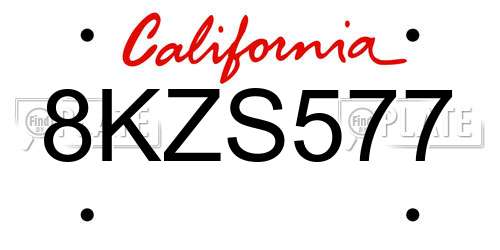 8KZS577 California License Plate