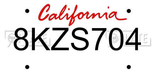 8KZS704 California License Plate