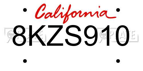 8KZS910 California License Plate