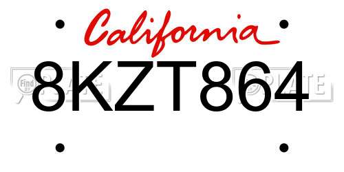 8KZT864 California License Plate