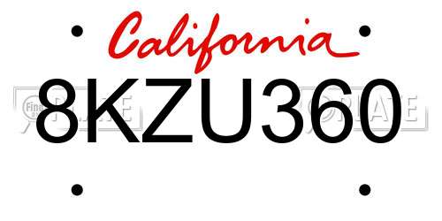 8KZU360 California License Plate