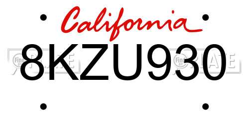 8KZU930 California License Plate