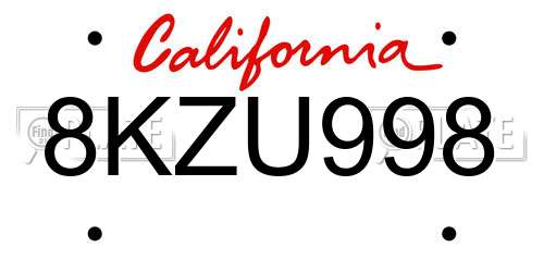 8KZU998 California License Plate