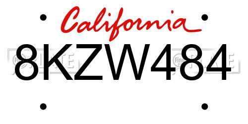 8KZW484 California License Plate