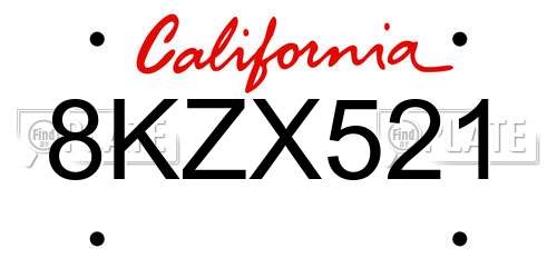8KZX521 California License Plate