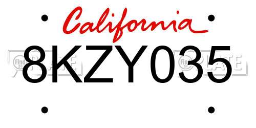 8KZY035 California License Plate